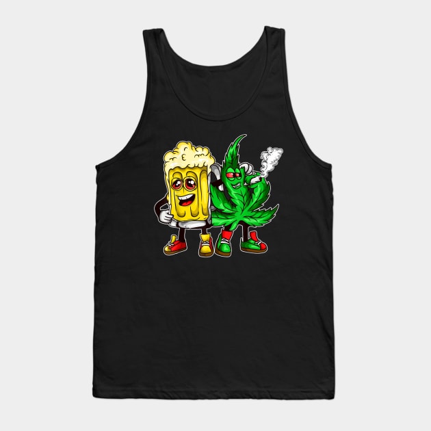 420 Pot Leaf Marijuana Bong Beer Drunk Weed Cannabis Tank Top by nellieuyangela